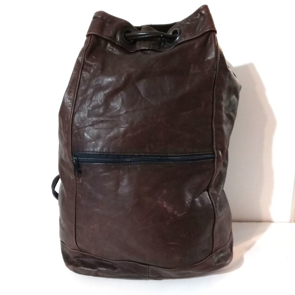 Leather Handmade Drawsting Closure Backpack